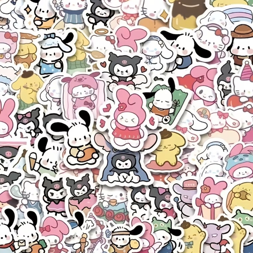 Kawaii Pastel Character Sticker Sheet - Pink & Black